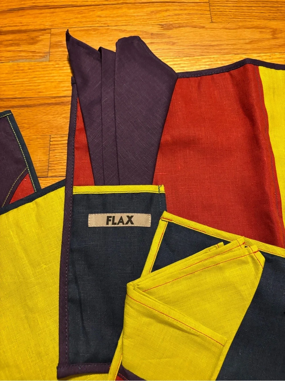 Flax Colorblock Linen Placemats\Napkin set NEW